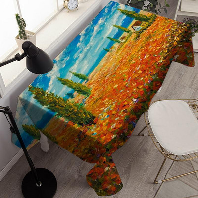 Neperšlampamo stalo dangčio lauko dažymas rašalu ir akvarele Stačiakampio formos staltiesės vakarėlio dekoravimo staltiesė Nappe De Table