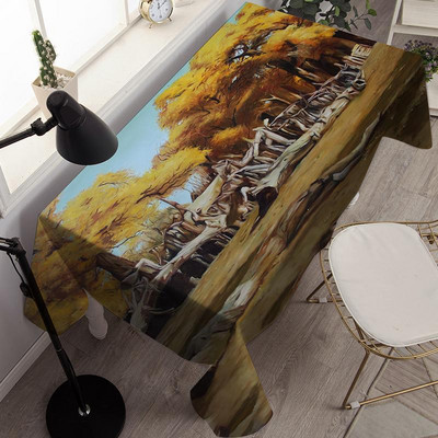 Neperšlampamo stalo dangčio lauko dažymas rašalu ir akvarele Stačiakampio formos staltiesės vakarėlio dekoravimo staltiesė Nappe De Table