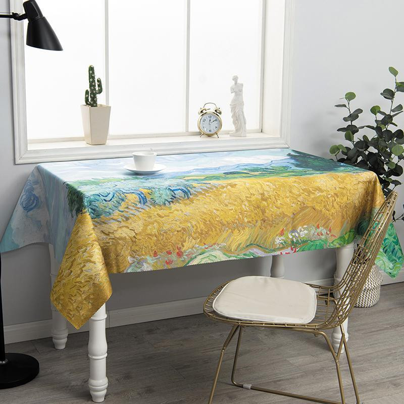 Neperšlampamo stalo dangčio lauko dažymas rašalu ir akvarele Stačiakampio formos staltiesės vakarėlio dekoravimo staltiesė Nappe De Table
