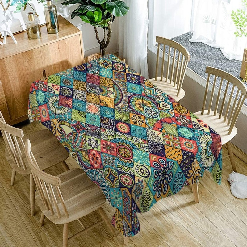 Bohemiško stiliaus vandeniui ir dėmėms atspari geometrinio rašto staltiesė Stačiakampė valgomojo stalo staltiesė virtuvės židiniai