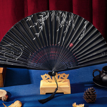 Копринено сгъваемо ветрило в ретро стил Китайски японски бамбуков сгъваем ветрило Декорация на дома Орнаменти Танцов ръчен вентилатор Изкуство Занаятчийски подарък