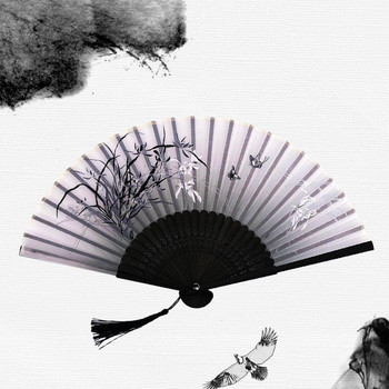 Копринено сгъваемо ветрило в ретро стил Китайски японски бамбуков сгъваем ветрило Декорация на дома Орнаменти Танцов ръчен вентилатор Изкуство Занаятчийски подарък