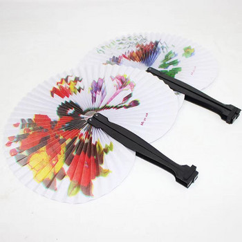 Декоративен вентилатор Шик женски ръчен вентилатор китайски джобен сгъваем ръчен вентилатор кръгъл кръг отпечатана хартия Парти декор подарък цвят произволен
