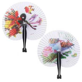 Декоративен вентилатор Шик женски ръчен вентилатор китайски джобен сгъваем ръчен вентилатор кръгъл кръг отпечатана хартия Парти декор подарък цвят произволен