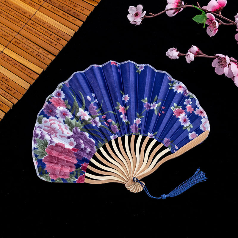 1 buc ventilator retro pliabil din mătase, stil chinezesc japonez, decorativ, pentru femei, de buzunar, cu mâner din bambus, ventilator de decorare pentru mână