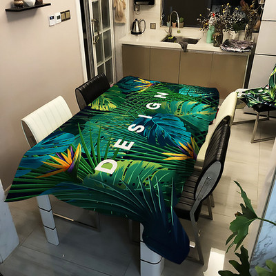 Trópusi zöld pálmalevél kaktusz virág terítő négyszögletes asztalterítő vízálló poliészter étkezőasztal huzathoz