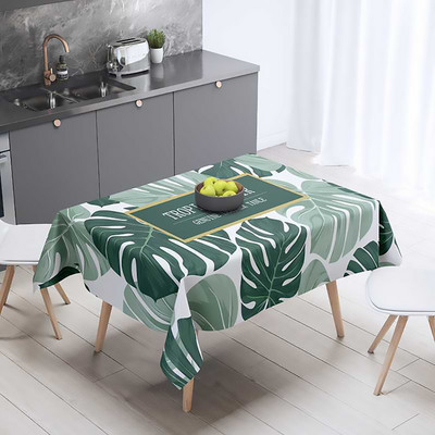 Trópusi zöld pálmalevél kaktusz virág terítő négyszögletes asztalterítő vízálló poliészter étkezőasztal huzathoz