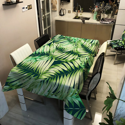 Trópusi zöld pálmalevél kaktusz virág terítő négyszögletes asztalterítő vízálló poliészter étkezőasztal huzathoz
