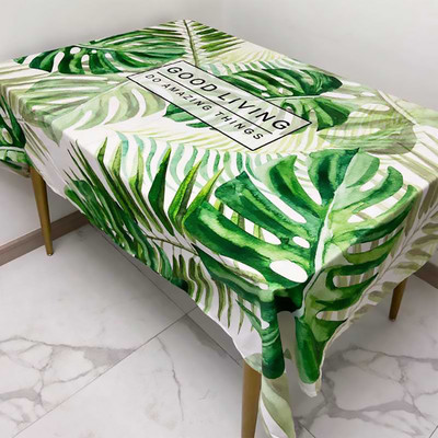 Trópusi zöld pálmalevél kaktusz virág terítő négyszögletes asztalterítő vízálló poliészter étkezőasztal huzathoz