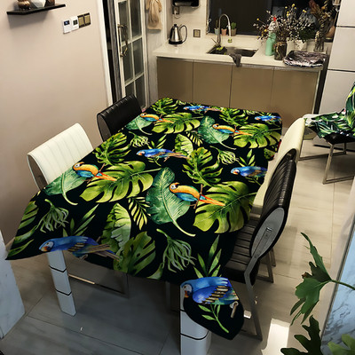 Trópusi zöld pálmalevél kaktusz virág terítő négyszögletes asztalterítő vízálló poliészter étkezőasztal huzathoz