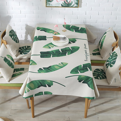 Trópusi zöld pálmalevél kaktusz virág terítő négyszögletes asztalterítő vízálló poliészter étkezőasztal huzathoz