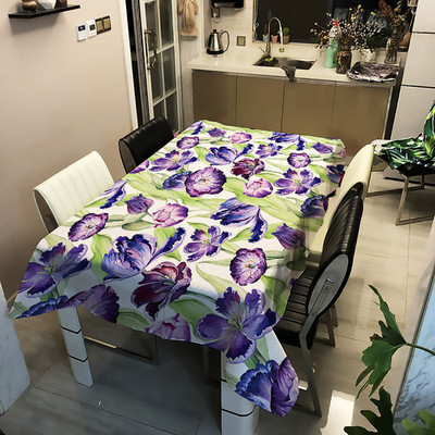 Trópusi zöld pálmalevél kaktusz virág terítő négyszögletes asztalterítő vízálló poliészter étkezőasztal huzathoz