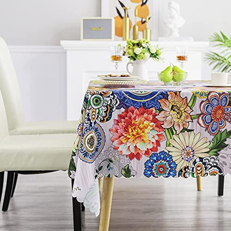 Tavasszal gazdag virágok vízálló terítő étkezőasztal, foltálló, letörölhető asztalhuzat Nappe De Table party dekoráció
