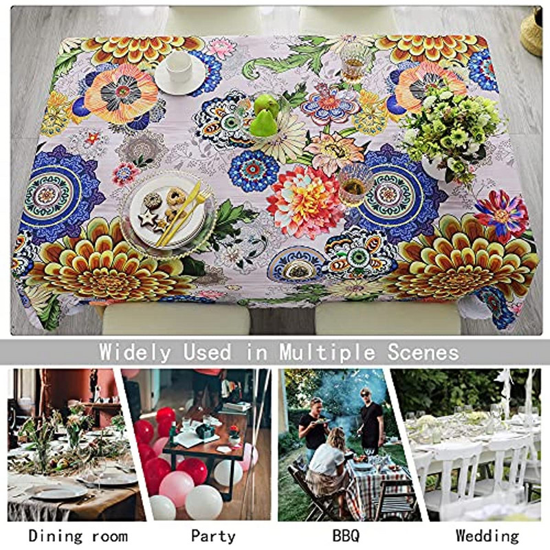 Tavasszal gazdag virágok vízálló terítő étkezőasztal, foltálló, letörölhető asztalhuzat Nappe De Table party dekoráció