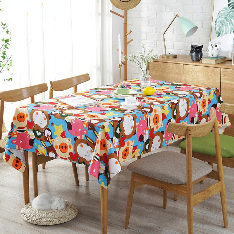 Poliészter vászon rajzfilm terítő gyerekeknek gyerekeknek asztalterítő szövet étkezőasztal borító lakberendezési állatok vízálló paplanok