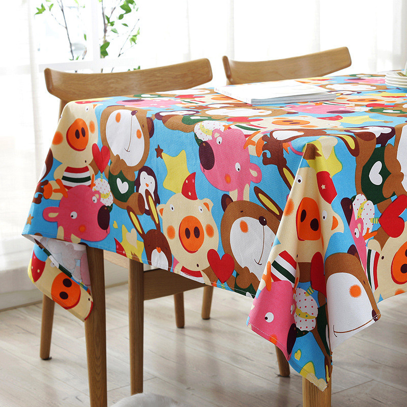 Poliészter vászon rajzfilm terítő gyerekeknek gyerekeknek asztalterítő szövet étkezőasztal borító lakberendezési állatok vízálló paplanok