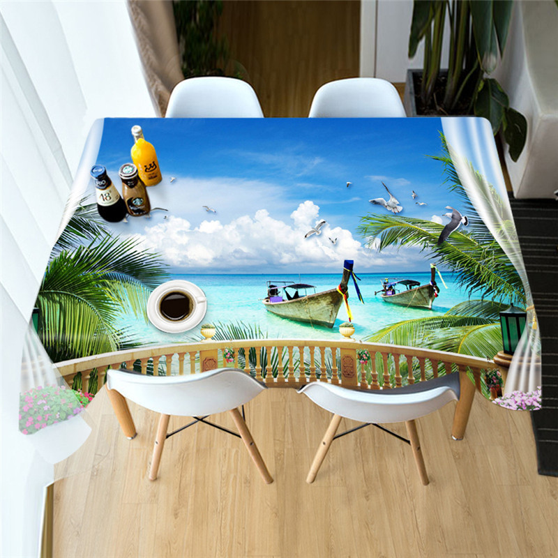 Paplūdimio pajūrio staltiesė Poliesterio spauda vandeniui atspari alyvai atspari namų stačiakampė vakarėlio stalo danga Staltiesė lauko iškylai