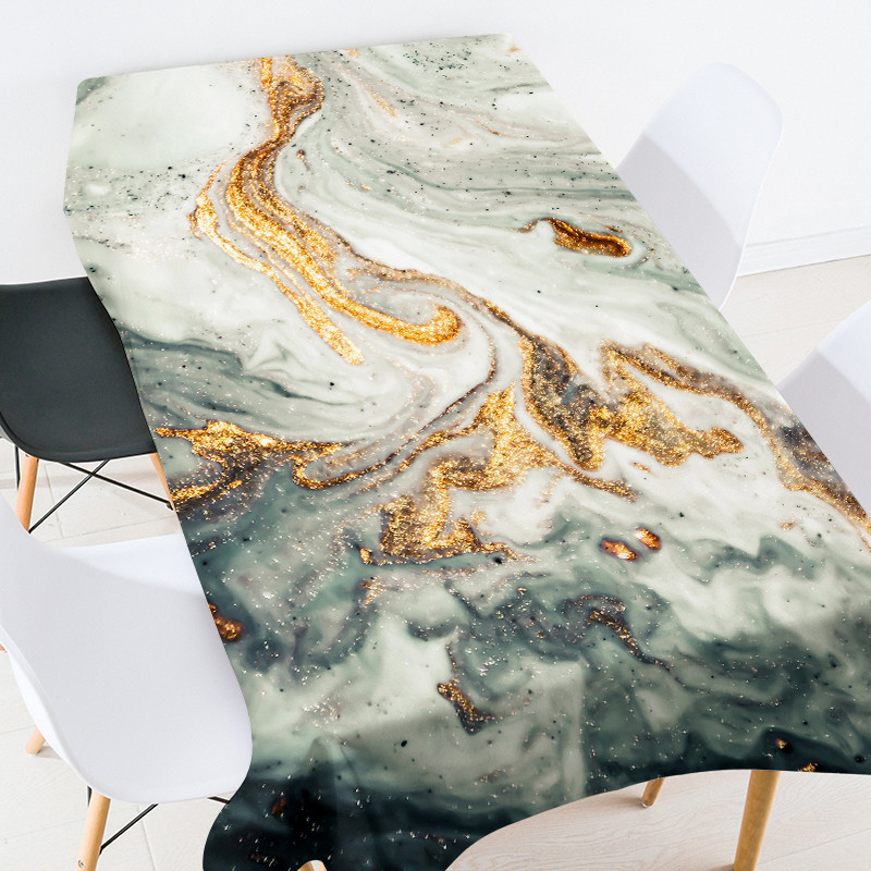 Krāsains marmora galdauts Mājas apdares aksesuāri Modes atmosfēra Taisnstūrveida pretapaugšanas ūdensnecaurlaidīgs galdauts