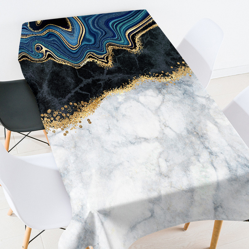 Krāsains marmora galdauts Mājas apdares aksesuāri Modes atmosfēra Taisnstūrveida pretapaugšanas ūdensnecaurlaidīgs galdauts