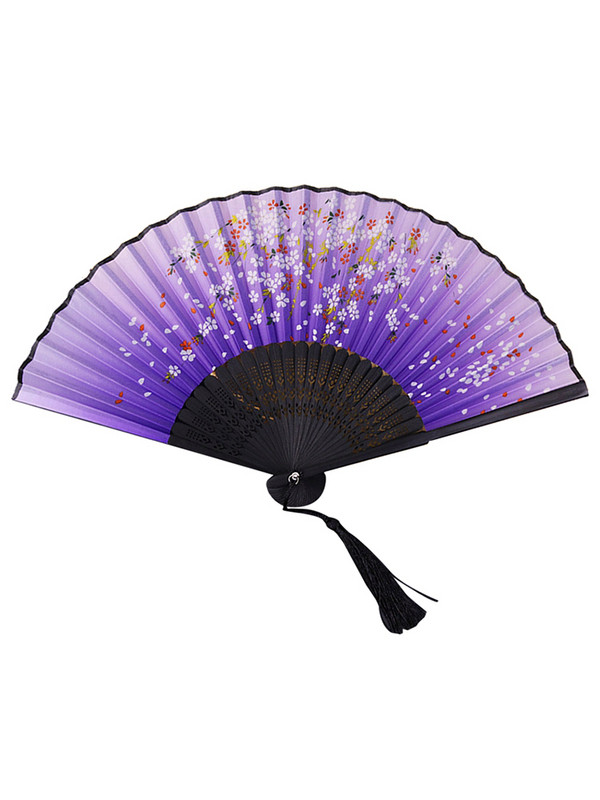 Винтидж копринен сгъваем вентилатор Ретро китайски японски бамбуков сгъваем вентилатор Танцов ръчен вентилатор Декорация на дома Орнаменти Занаятчийски подарък