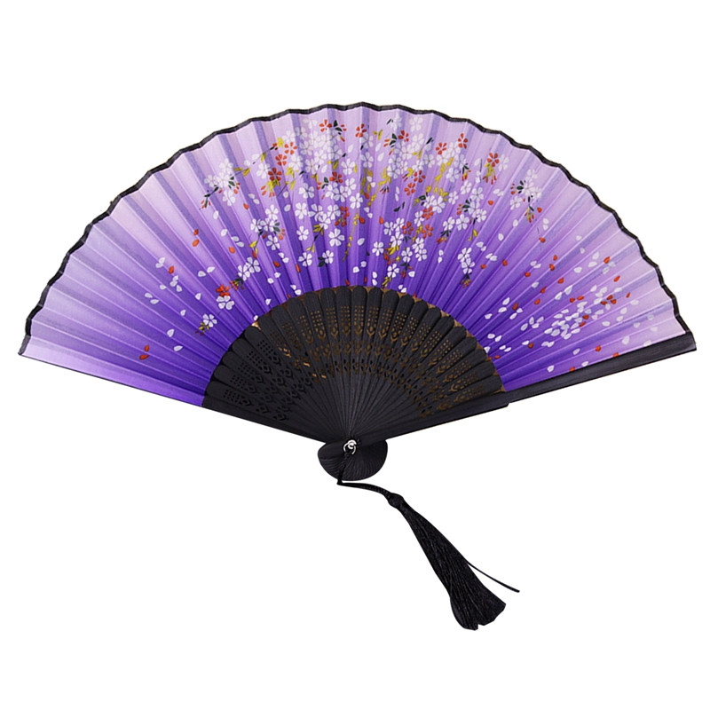 Винтидж копринен сгъваем вентилатор Ретро китайски японски бамбуков сгъваем вентилатор Танцов ръчен вентилатор Декорация на дома Орнаменти Занаятчийски подарък