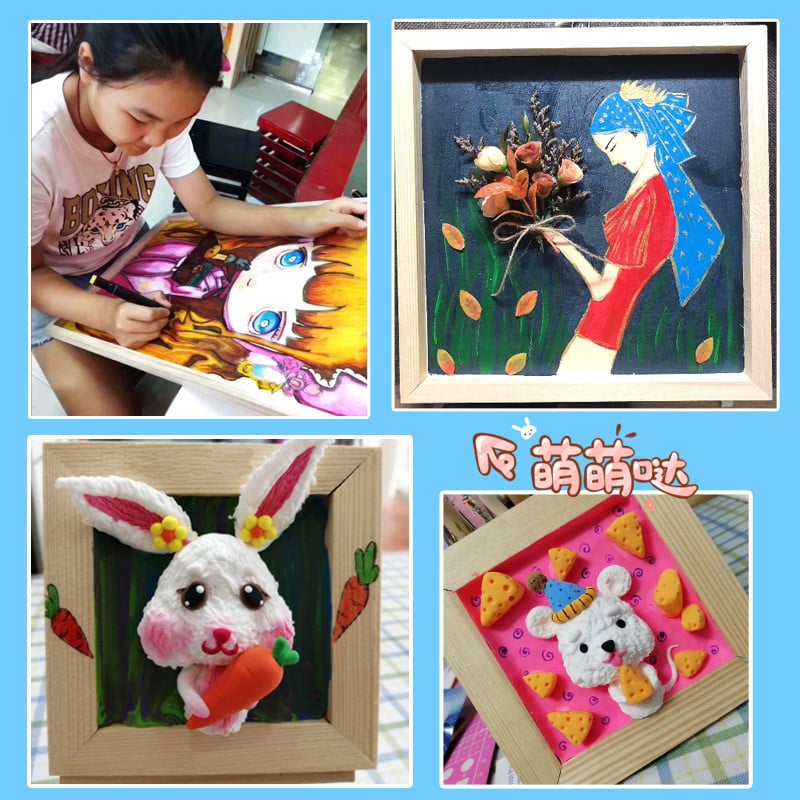 DIY λευκές ξύλινες θήκες φωτογραφιών Παιδικά DIY πήλινα κορνίζες για το σπίτι Ξύλινο πάρτι χειροτεχνίας Παιδικό δώρο Στολίδι επιφάνειας εργασίας Κορνίζα