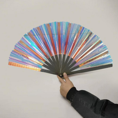 Прозрачен широко приложение Голям блестящ рейв ръчен вентилатор Декоративен ръчен вентилатор Брилянтен цвят Декорация на дома