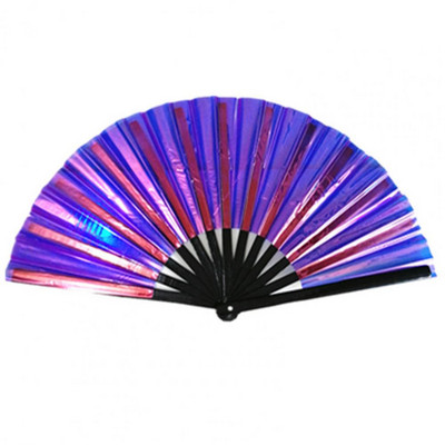 Caurspīdīgs plašs pielietojums Liels mirdzošs Rave rokas ventilators Dekoratīvs rokas ventilators izcili krāsains mājas dekors