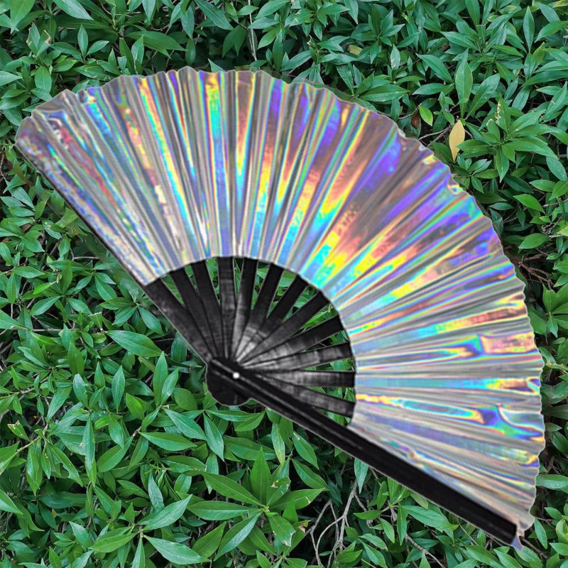 Caurspīdīgs plašs pielietojums Liels mirdzošs Rave rokas ventilators Dekoratīvs rokas ventilators izcili krāsains mājas dekors