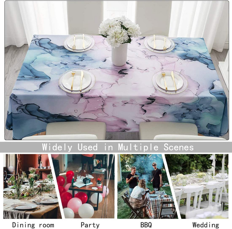 Zila rozā gradienta marmora ūdensnecaurlaidīga galdauta ballītes dekorēšana Taisnstūra galdauts kāzu dzimšanas dienas galda dekorēšanai