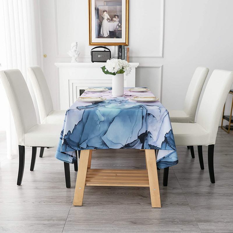 Zila rozā gradienta marmora ūdensnecaurlaidīga galdauta ballītes dekorēšana Taisnstūra galdauts kāzu dzimšanas dienas galda dekorēšanai