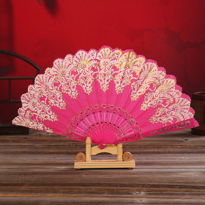 Must vintage kokkupandav käeshoitav lehvikpits pulm käsitantsu fännipidu siidist lehvikud luksuslik mood hispaania stiilis tempeldisain