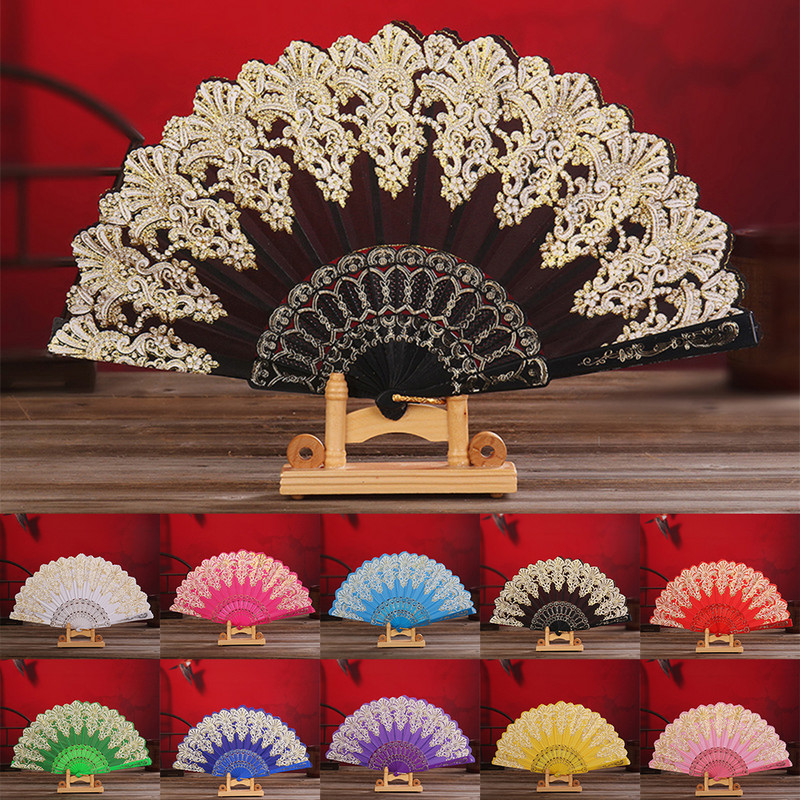 Must vintage kokkupandav käeshoitav lehvikpits pulm käsitantsu fännipidu siidist lehvikud luksuslik mood hispaania stiilis tempeldisain