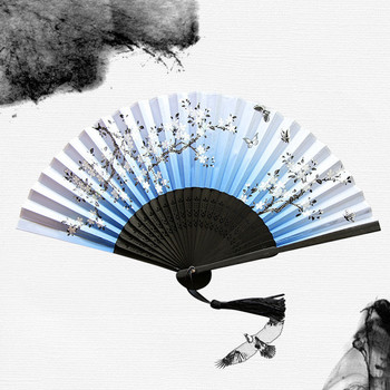 Ветрило в китайски стил Сгъваем танцов сватбено парти Дантелено копринено сгъваемо ръчно ветрило за цветя Дамски инструмент за реквизит за снимки Art Craft