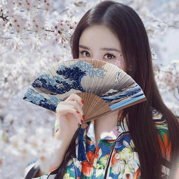 Silk Hand Fan Mount Fuji Kanagawa Waves Ιαπωνικό πτυσσόμενο ανεμιστήρα τσέπης ανεμιστήρας Δώρα διακόσμηση γάμου Δώρα Διακόσμηση τοίχου σπιτιού