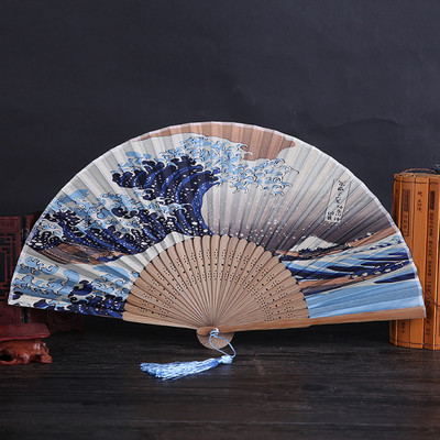 Копринен ръчен вентилатор Mount Fuji Kanagawa Waves Japanese Folding Fan Pocket Fan Wedding Party Decoration Gifts Home Wall Decoration