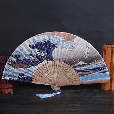 Копринен ръчен вентилатор Mount Fuji Kanagawa Waves Japanese Folding Fan Pocket Fan Wedding Party Decoration Gifts Home Wall Decoration