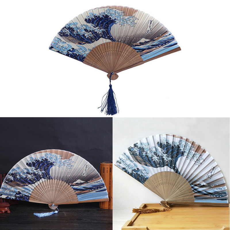 Zīda rokas ventilatora kalns Fuji Kanagawa Waves japāņu salokāms ventilatora kabatas ventilators kāzu ballītes dekorēšana dāvanas mājas sienu dekorēšana
