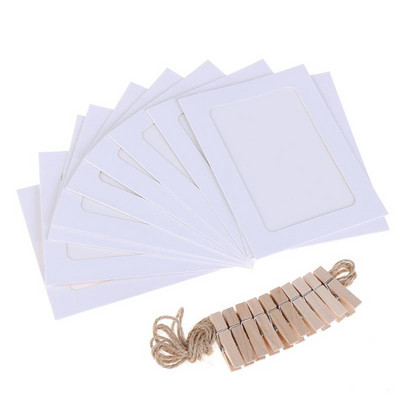 10 tk paberraam koos klambritega DIY pildihoidja jõupaberist pildiraam puidust köis Rippseina fotod Albumi seinakaunistus