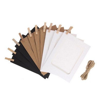 10 tk paberraam koos klambritega DIY pildihoidja jõupaberist pildiraam puidust köis Rippseina fotod Albumi seinakaunistus