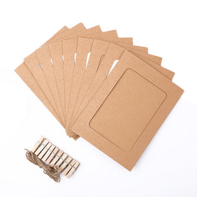 10 tk paberraam koos klambritega DIY pildihoidja jõupaberist pildiraam puidust köis Rippseina fotod Albumi seinakaunistus