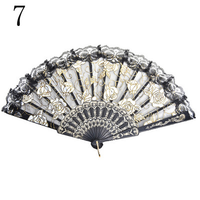 Hot 10 Colors Mežģīnes Spāņu audums Zīds Salokāms Rokā Turami Deju Ventilatori Ziedu Ballīte Kāzu Prom Dejas Vasaras Fanu Piederumi