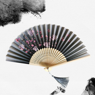Vintage zīda saliekamais roku ventilators bambusa ķīniešu auduma ventilatora raksts Māksla amatniecība japāņu dekorēšana mājas līgavas saliekamais roku ventilators
