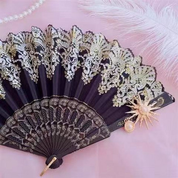 Lolita Lace Rose Folding Fan Πανέμορφο ρετρό ευρωπαϊκό στιλ Dark Gothic Court Dance Hand Fan Gifts Show Διακόσμηση γαμήλιου πάρτι