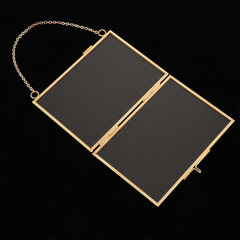 Antīks misiņa piekārts foto rāmis Metāla stikla portrets Vintage attēlu rāmju turētājs Divpusējs dāvanu bronza mājas dekorēšanai