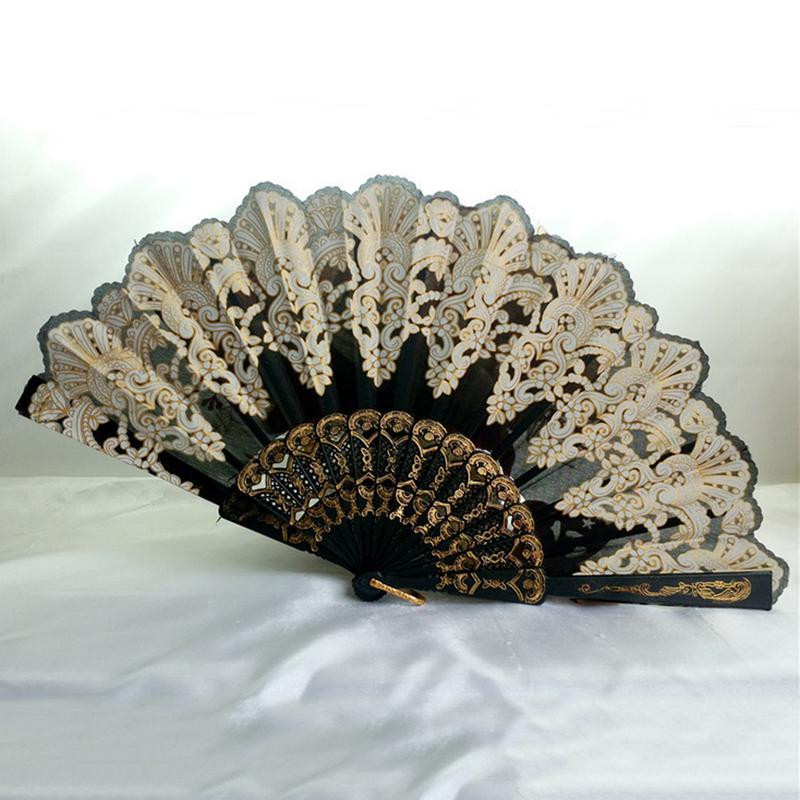 Ispaniško stiliaus vėduoklė vestuvių šilko nėrinių vėduoklė sulankstoma gėlių vėduoklė Moteris vestuvių sulankstoma rankinė ventiliatorius