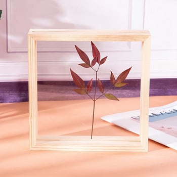 1PC дървена рамка за снимки Двустранна стъклена рамка за снимки Декорация на дома Занаяти Рамка за снимки от стърготини Домашни занаяти Десктоп декорация