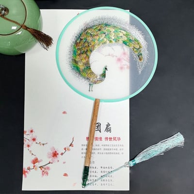 Modes ķīniešu stila koka roktura ventilatora izšuvumi puķu meitenei dāvana pārnēsājami mājas dekori Roku ventilatori Amatniecība deju ventilators