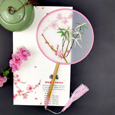 Modes ķīniešu stila koka roktura ventilatora izšuvumi puķu meitenei dāvana pārnēsājami mājas dekori Roku ventilatori Amatniecība deju ventilators