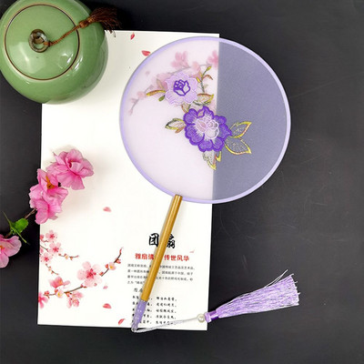 Modes ķīniešu stila koka roktura ventilatora izšuvumi puķu meitenei dāvana pārnēsājami mājas dekori Roku ventilatori Amatniecība deju ventilators